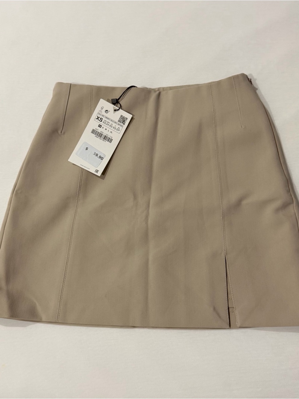 Zara Taupe Beige Mini Skirt with Front Vent